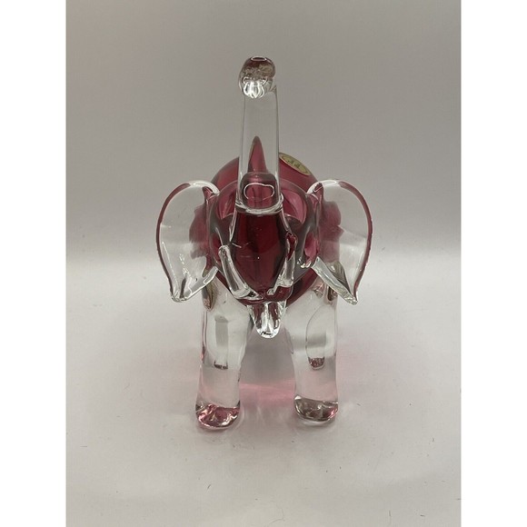 Rossi Glass Handmade Elephant With Cranberry Glass Trunk Up - Picture 3 of 7